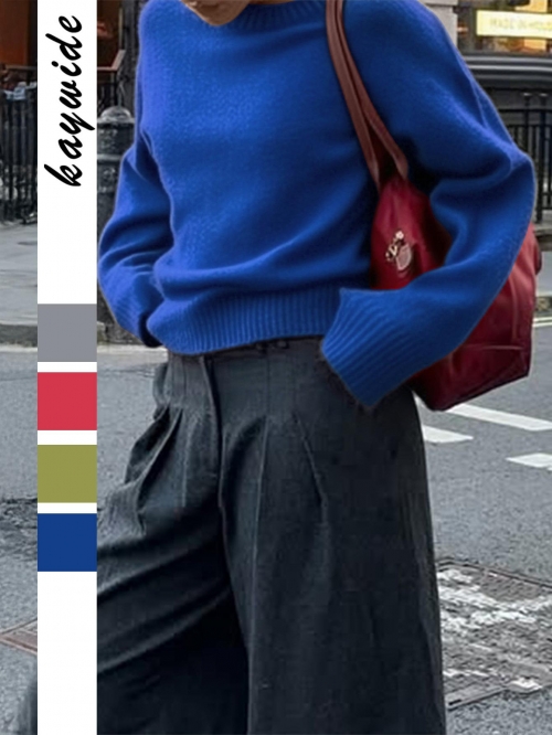 Women's Round Neck Knitted Sweater 52% Acrylic Blend Solid Color Long Sleeve Loose Fit Pullover For Daily Casual Streetwear Autumn Winter