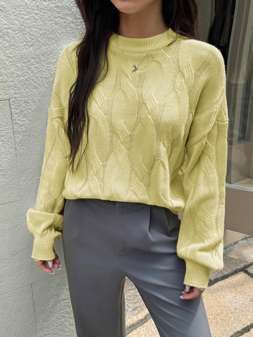 Women's Casual Loose Cable Knit Sweater Soft 100% Acrylic Round Neck Long Sleeve Pullover Warm Fall Winter Jumper Top For Ladies Solid Color Knitwear