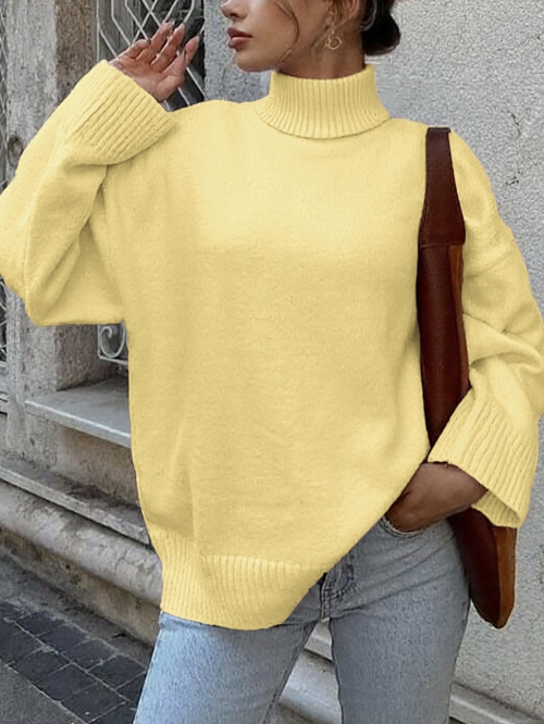 Women's Turtleneck Sweater Casual Loose Knit Pullover Soft Acrylic Blend Solid Color Long Sleeve Warm Jumper For Fall Winter Women