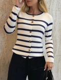 Women's Elegant Striped Knitted Cardigan With Gold Buttons Viscose Blend Long Sleeve Round Neck Sweater Coat For Office Daily Commute Autumn Winter