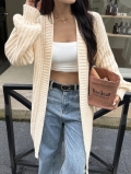 Women's Long Knit Cardigan Sweater Loose Chunky Open Front Solid Color Casual Soft Knitwear Outerwear For Autumn Winter Ladies