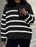 Women's Striped Knit Sweater Backless Deep V-Neck Pullover Loose Long Sleeve Wool Blend Jumper Casual Autumn Winter Clothing For Women