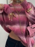 Women's Gradient Pink Purple Crew Neck Long Sleeve Knitted Sweater Casual Loose Fit Soft Pullover Top For Autumn Winter