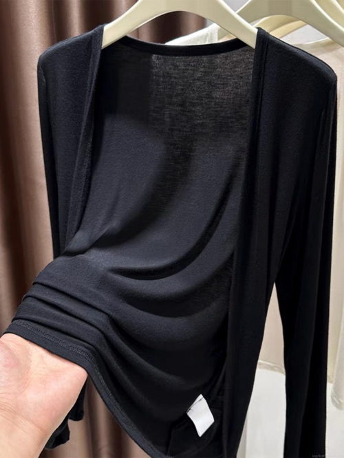 Women's Casual Solid Color Long Sleeve Knit Cardigan Open Front Slim Fit Soft Lightweight Polyester Elastane Outerwear Top for Autumn Winter