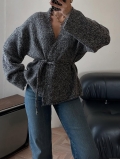 Women's Elegant Knit Wrap Cardigan V-Neck Belted Waist Long Sleeve Sweater Coat Solid Color Fashion Knitwear Outwear for Office Daily Wearing