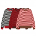 Women's Loose Striped Knit Sweater Casual Long Sleeve Round Neck Pullover Jumper Polyester Contrast Color Streetwear Autumn Winter Knitwear Top