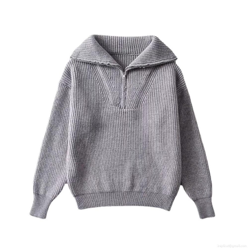Women's Loose Half Zip Ribbed Knit Sweater Long Sleeve Lapel Pullover Oversized Thick Casual Jumper Streetwear Autumn Winter Knitwear Top