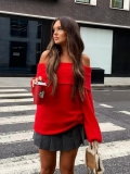 Women's Sexy Off Shoulder Knit Sweater Solid Color Long Sleeve Slim Fit Pullover Autumn Winter Elegant Knitwear Fashion Streetwear Top