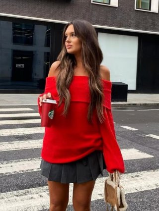 Women's Sexy Off Shoulder Knit Sweater Solid Color Long Sleeve Slim Fit Pullover Autumn Winter Elegant Knitwear Fashion Streetwear Top