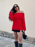 Women Sexy Off Shoulder Knit Sweater Dress Ribbed 100% Polyester Slim Fit Long Sleeve Pullover Tops For Party Casual Streetwear