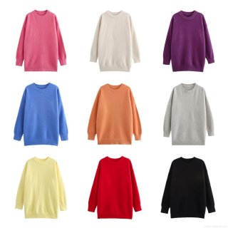 Women Round Neck Long Sleeve Pullover Knit Sweater Casual Loose Fit Polyester Blend Winter Warm Top Solid Color Streetwear For Ladies