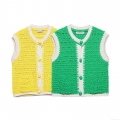 Women's Summer Knitted Vest Cardigan Contrast Crochet Trim Single Breasted Round Neck Sleeveless Top Casual Streetwear Crochet Knitwear