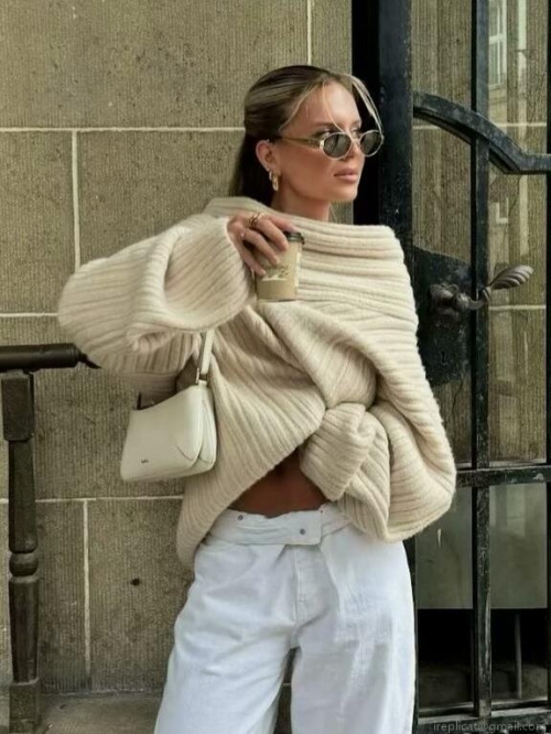 Women's Off-Shoulder Knit Sweater 100% Polyester Vertical Ribbed Long Sleeve Pullover Loose Fit Drop Shoulder Casual Daily Streetwear Oversized Jumper