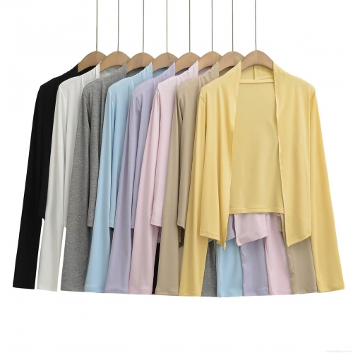 Women's Cropped Open Front Knit Cardigan Long Sleeve Shrug Bolero Solid Color Lightweight Sun Protection Sweater Tops for Casual Daily Summer AC Room Jacket