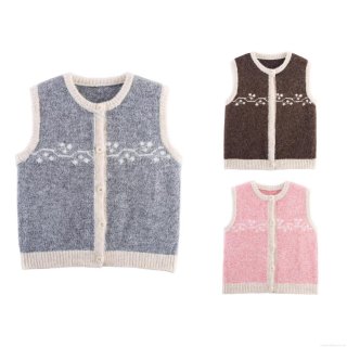 Women's Retro Knitted Cardigan Vest 100% Polyester Floral Jacquard Round Neck Sleeveless Sweater For Daily Streetwear Women Clothes