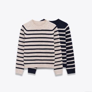 Women's Western Style Striped Sweater Polyester Knit Round Neck Long Raglan Sleeve Contrast Color Loose Fit Pullover Knitwear Top For Daily Streetwear