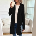 Women's Plus Size Long Open Front Cardigan Ribbed Knit Long Sleeve Sweater Coat With Pockets Solid Color Loose Casual Outerwear