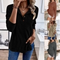 Women's Plus Size Ribbed Knit Henley Sweater Long Sleeve Button Down Loose Pullover Top With Side Slit For Autumn Winter Casual Daily Wear