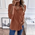 Women Ribbed Knit Sweater Henley Neck Long Sleeve Top Casual Loose Zip Up Cardigan Soft Warm Winter Fall Jumper Solid Color Pullover Knitwear For Women