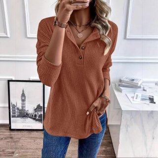 Women Ribbed Knit Sweater Henley Neck Long Sleeve Top Casual Loose Zip Up Cardigan Soft Warm Winter Fall Jumper Solid Color Pullover Knitwear For Women
