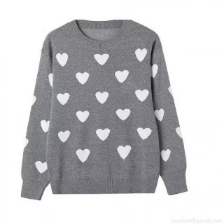 Women's Heart Pattern Knit Sweater Casual Crew Neck Long Sleeve Loose Pullover Soft Warm Jumper Tops For Ladies Autumn Winter Fashion