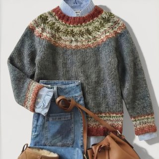 Women's Vintage Fair Isle Knit Sweater Casual Loose Crew Neck Long Sleeve Pullover Autumn Winter Geometric Jacquard Sweater Top For Women