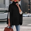Women's Turtleneck Chunky Knit Cape Poncho Sweater Loose Solid Color Sleeveless Pullover Shawl For Autumn Winter Fashion Streetwear