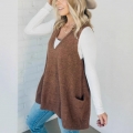 Women Loose Knit Vest V Neck Sleeveless Sweater Side Pockets Casual Core Spun Yarn Layering Waistcoat Top Autumn Winter A-Line Pullover Knitwear