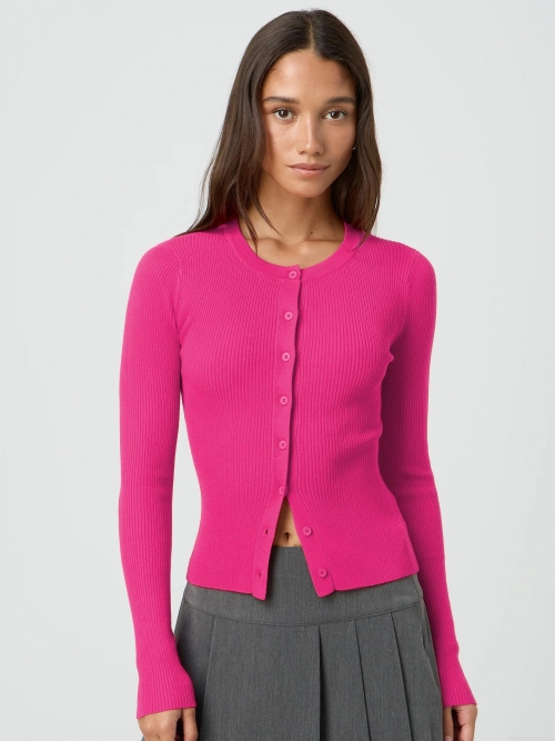 Women's Y2K Ribbed Knit Cardigan Round Neck Button Up Slim Fit Long Sleeve Sweater Top Polyester Viscose Elastane Blend Fall Winter Fashion Solid Color Knitwear Blouse