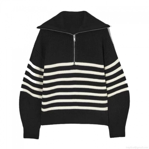 Women's Casual Cotton Blend Half Zip Knit Sweater Loose Striped Solid Pullover Jumper For Daily Commute Minimalist Long Sleeve Thick Knit Top