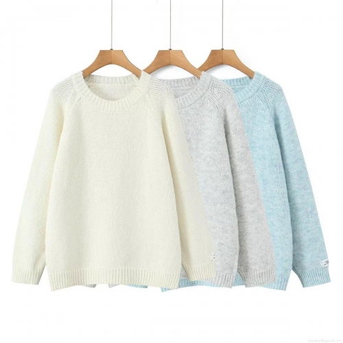 Women's Fashion Mohair Pullover Sweater Round Neck Loose Long Sleeve Solid Color Casual Knitted Jumper For Fall Winter