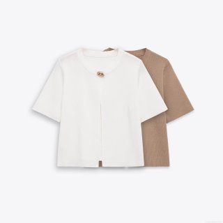 Women's Knitted Short Sleeve Cardigan Round Neck Single Metal Button Solid Color Casual Knit Top Soft Breathable Polyester Spandex Blend Sweater For Ladies