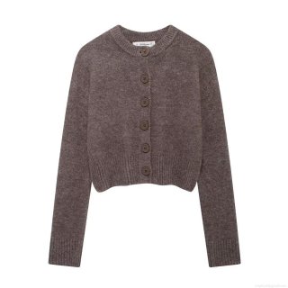 Women's Loose Knit Cardigan Soft Round Neck Long Sleeve Crop Sweater Button Up Jacket Casual Preppy Style Winter Outerwear