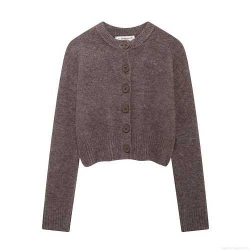 Women's Loose Knit Cardigan Soft Round Neck Long Sleeve Crop Sweater Button Up Jacket Casual Preppy Style Winter Outerwear