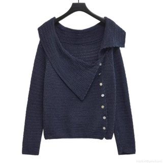 Women Asymmetric Button Knitted Sweater Slash Neck Long Sleeve Pullover Soft Polyester Regenerated Cellulose Fiber Blend Loose Fit Solid Color Knit Top For Autumn Casual Daily Wear