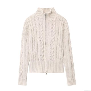 Women's Cable Knit Cardigan Zipper Up Stand Collar Long Sleeve Sweater Loose Casual Polyester Knitwear Outerwear For Autumn Winter