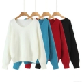 Women's Fashion V-Neck Long Sleeve Knit Sweater Loose Solid Color Pullover Casual Warm Knitwear Jumper For Women