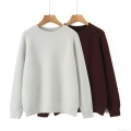 Women's Casual Loose Round Neck Knit Sweater Soft Warm Raglan Long Sleeve Pullover Jumper Top Solid Color Clothing For Autumn Winter Daily Wear