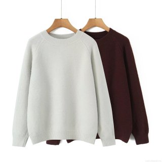 Women's Casual Loose Round Neck Knit Sweater Soft Warm Raglan Long Sleeve Pullover Jumper Top Solid Color Clothing For Autumn Winter Daily Wear