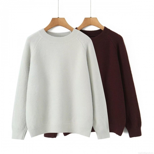 Women's Casual Loose Round Neck Knit Sweater Soft Warm Raglan Long Sleeve Pullover Jumper Top Solid Color Clothing For Autumn Winter Daily Wear