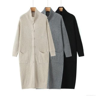 Women Long Knit Cardigan Sweater Solid Color Single Breasted Outerwear With Pockets Loose Casual Chunky Knit Overcoat For Autumn Winter Spring Women Fashion