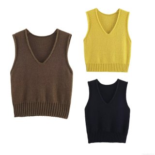 Women's V-Neck Knitted Vest Sleeveless Solid Color Pullover Waistcoat Elegant Slim Fit Short Knit Tank Top For Daily Dating Polyester Casual Sweater Vest