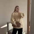 Women's Oversized Cable Knit Sweater Thick High Neck Long Sleeve Pullover Jumper Casual Loose Solid Color Knitted Tops For Autumn Winter