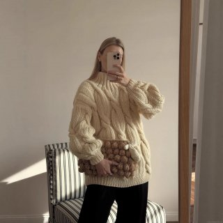 Women's Oversized Cable Knit Sweater Thick High Neck Long Sleeve Pullover Jumper Casual Loose Solid Color Knitted Tops For Autumn Winter