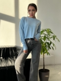 Women's Casual Crew Neck Sweater Vintage Distressed Frayed Edge Knitwear Soft Cotton Blend Long Sleeve Pullover Autumn Winter Plain Tops for Women