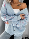 Women's Retro Distressed Knit Cardigan Cotton Blend V-Neck Oversized Sweater Streetwear Vintage Loose Button Front Top With Pink Hole Detail