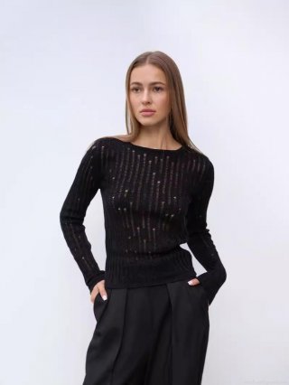 Women's Long Sleeve Hollow Out Knit Sweater Sexy See-Through Distressed Pullover Top Chic Casual Round Neck Slim Fit Knitted Jumper For Daily Date Party