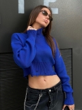 Women's Distressed Turtleneck Cropped Knit Sweater Sexy Streetwear Long Sleeve Ripped Edge Solid Color Pullover Top For Autumn