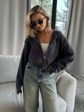 Women's Knitted Zip Up Hoodie Cardigan Cotton Blend Slim Fit Solid Color Long Sleeve Short Sweater Jacket For Autumn Casual Daily Streetwear