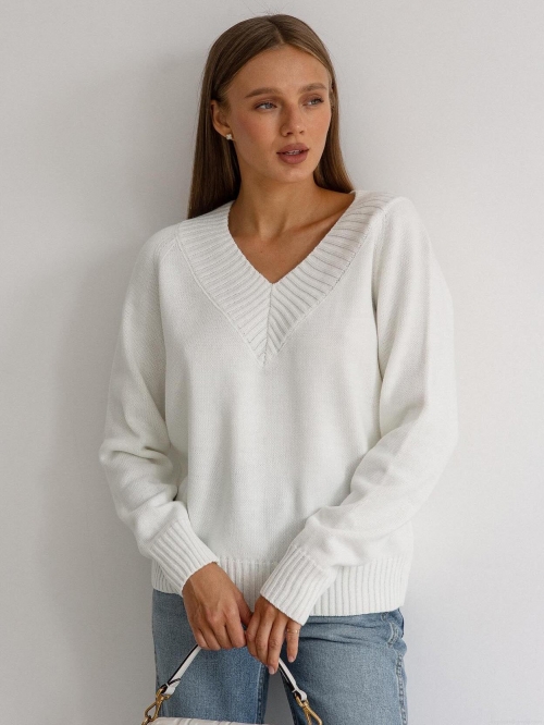 Women's V Neck Cotton Blend Acrylic Knitted Sweater Elegant Long Sleeve Ribbed Cuff Solid Color Street Fashion Loose Pullover Jumper For Autumn Winter